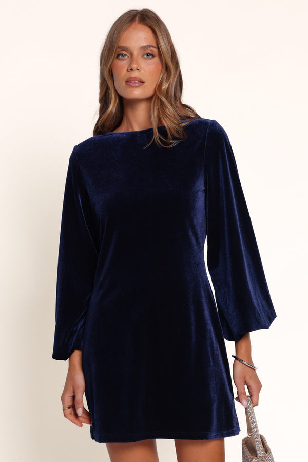 DRESSES Twylar Long Sleeve Velvet Mini Dress - Navy