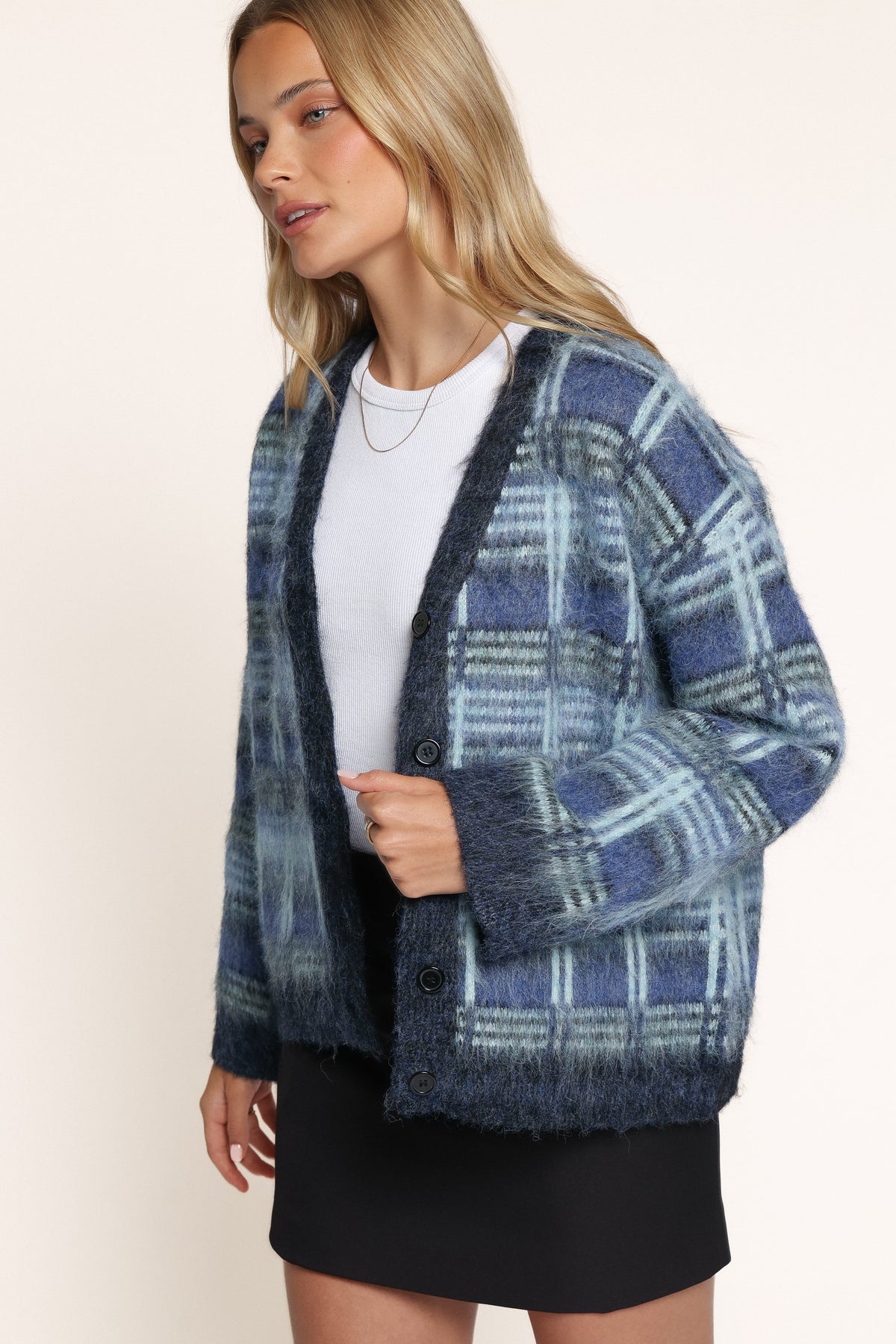 KNITWEAR Arnica Boxy Cardigan - Blue Plaid