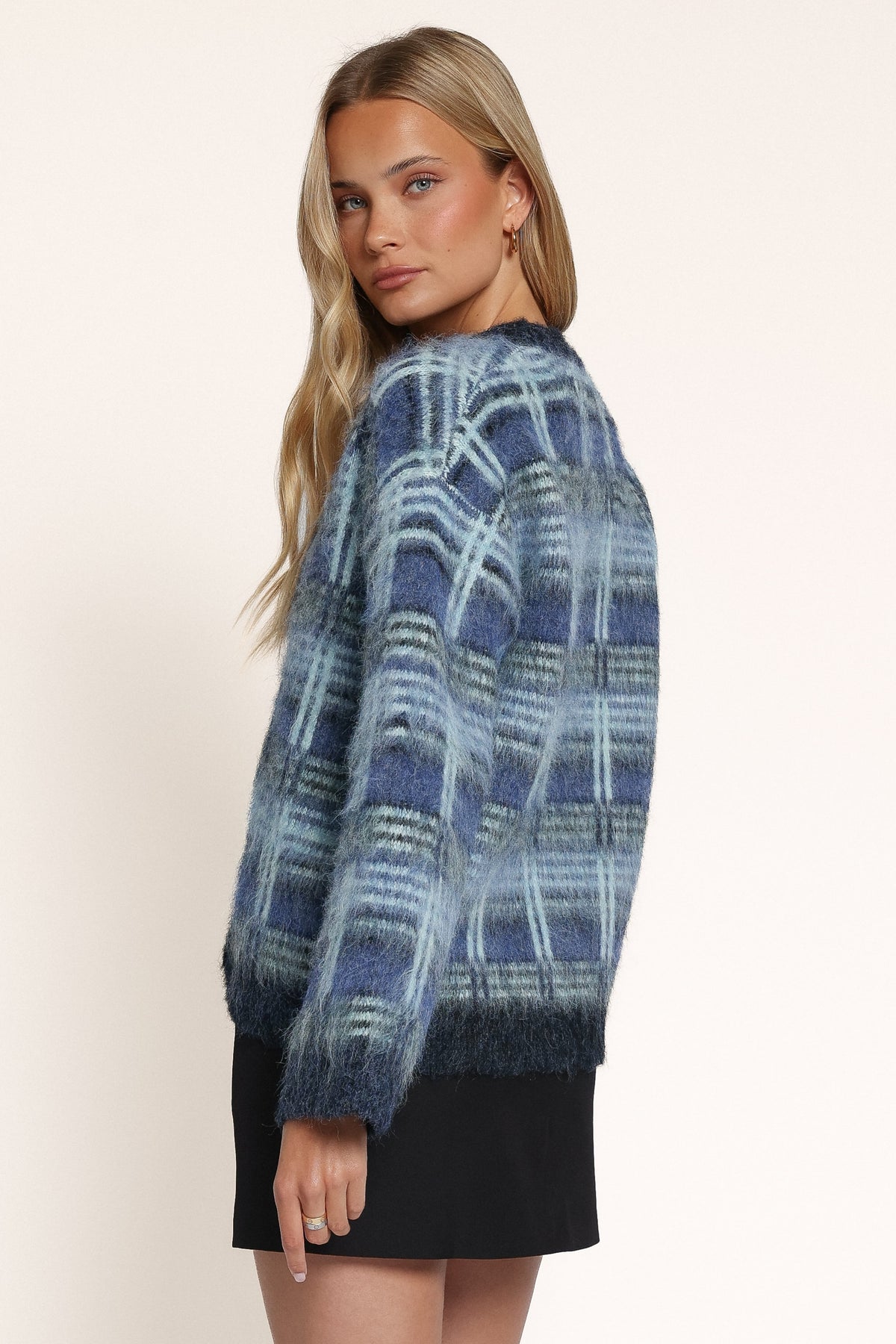KNITWEAR Arnica Boxy Cardigan - Blue Plaid