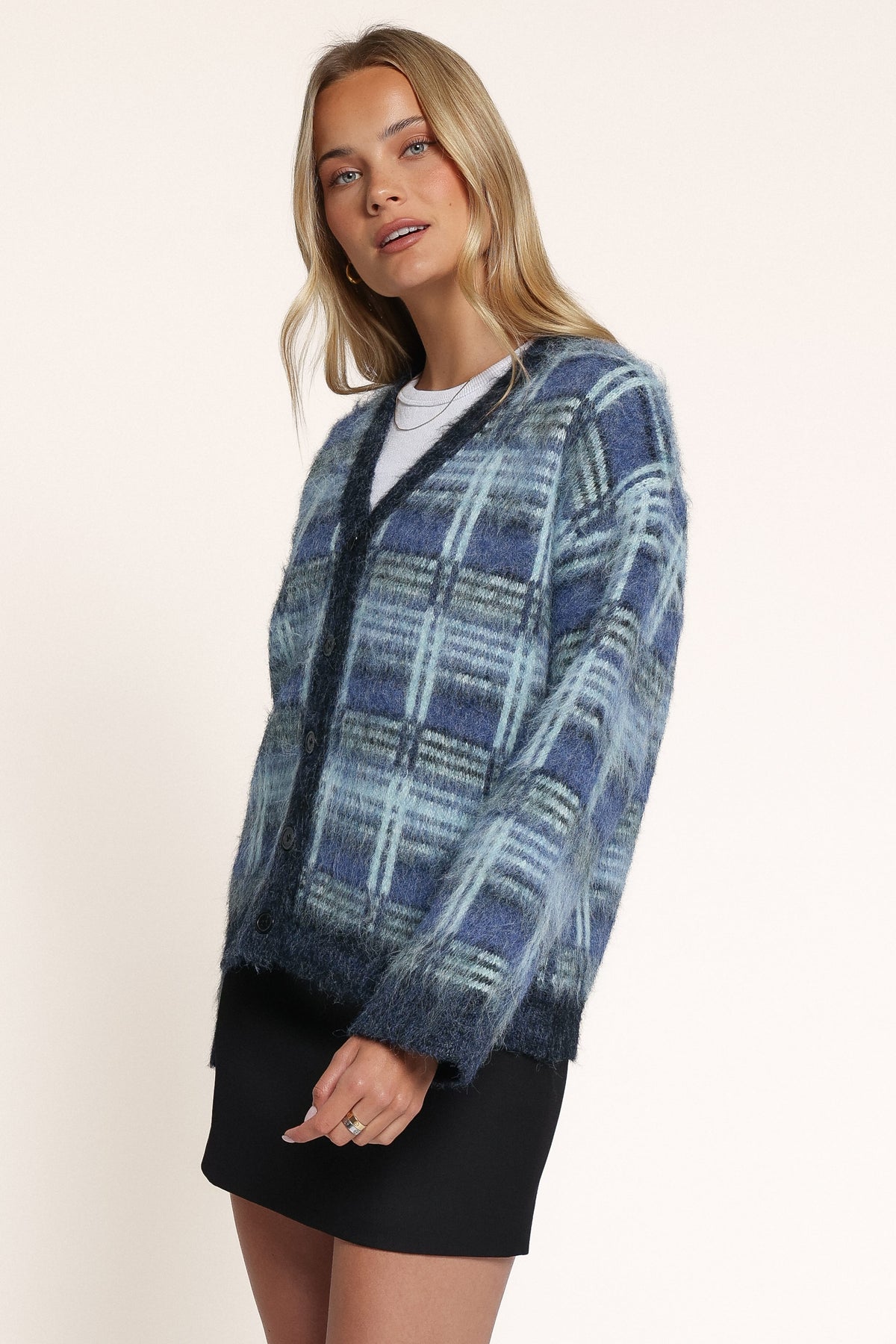KNITWEAR Arnica Boxy Cardigan - Blue Plaid