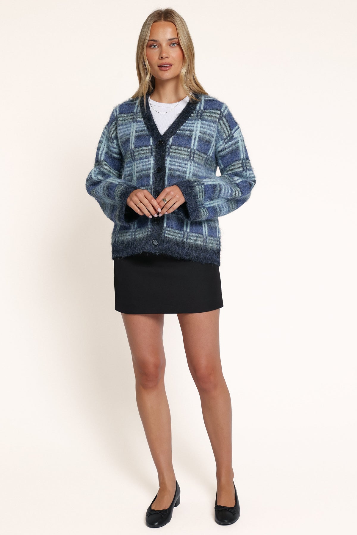 KNITWEAR Arnica Boxy Cardigan - Blue Plaid