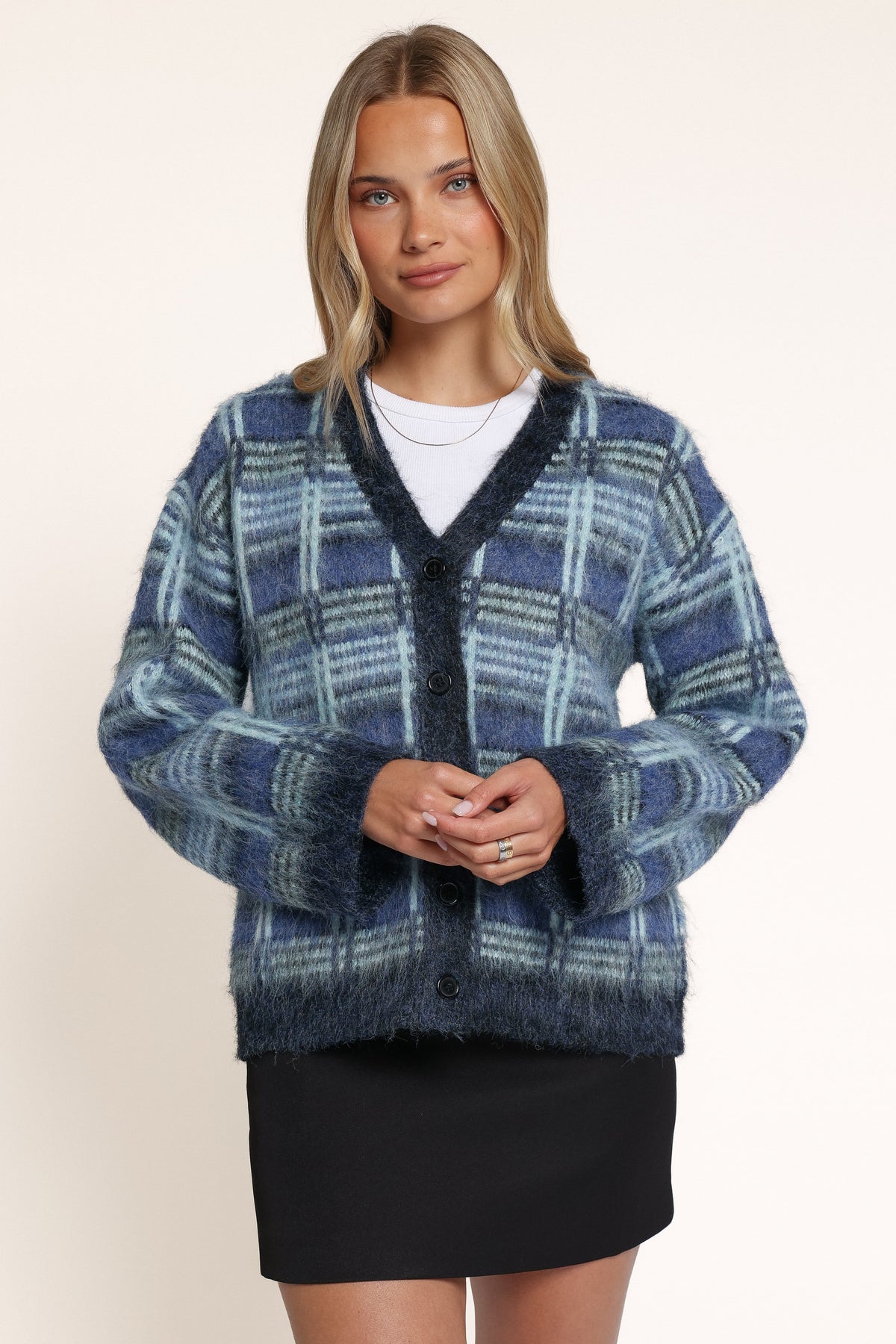 KNITWEAR Arnica Boxy Cardigan - Blue Plaid