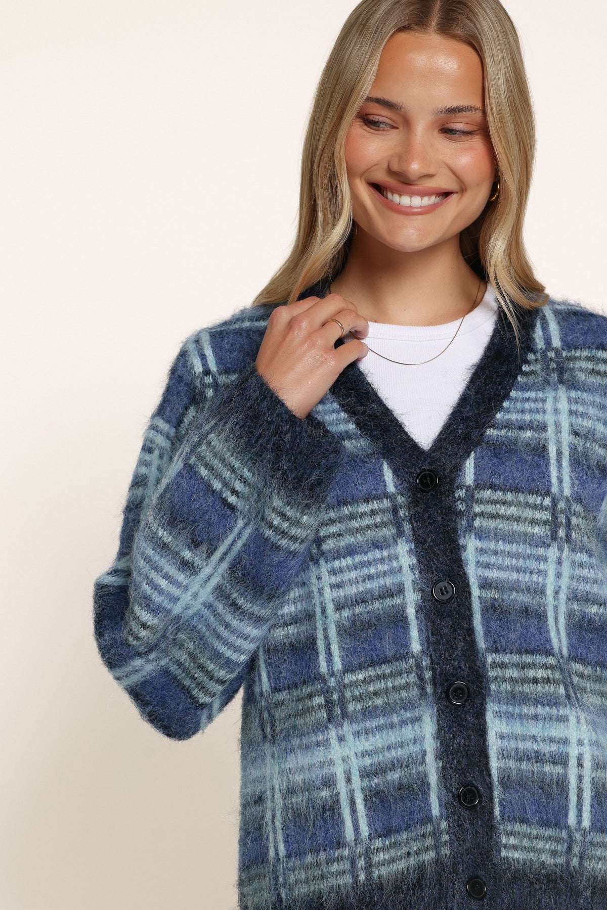KNITWEAR Arnica Boxy Cardigan - Blue Plaid