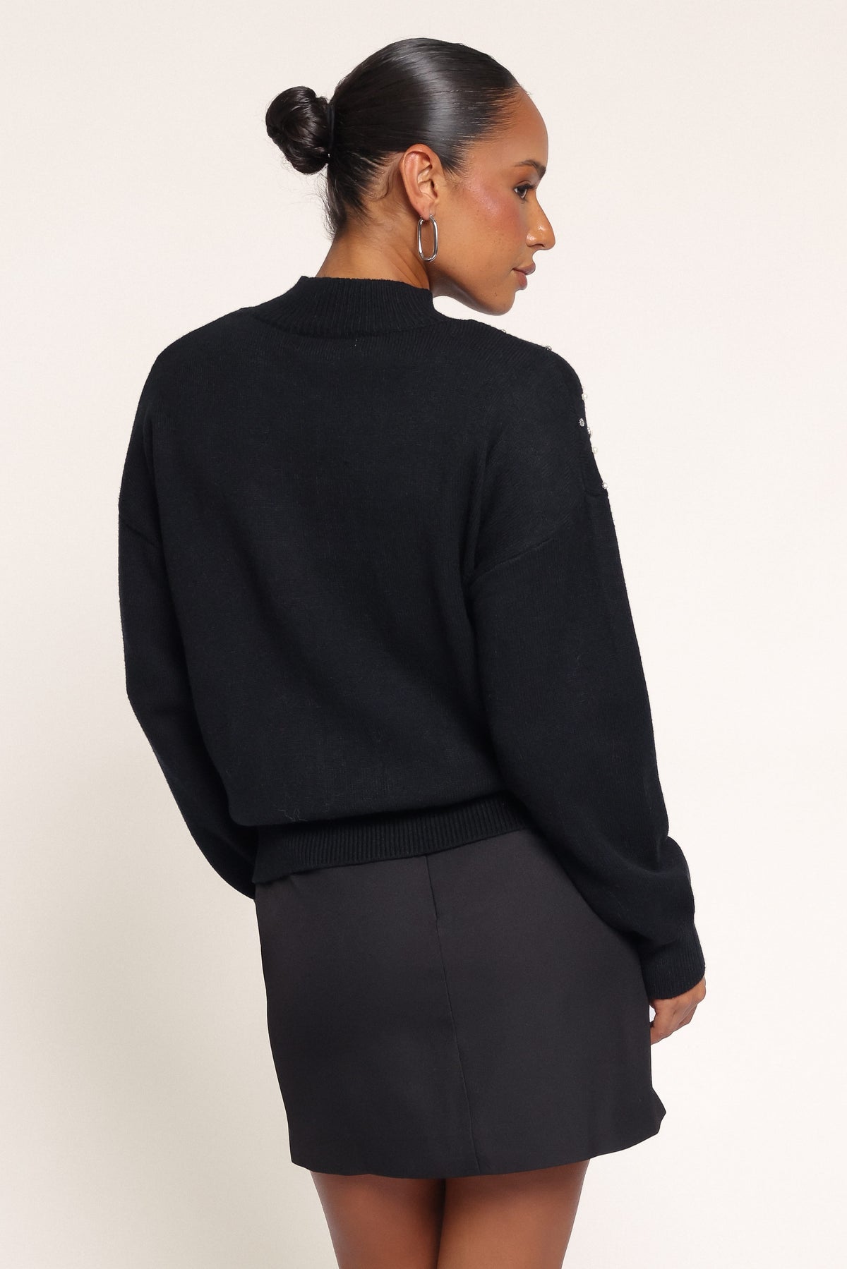 KNITWEAR Averie Mockneck Embellished Sweater - Black