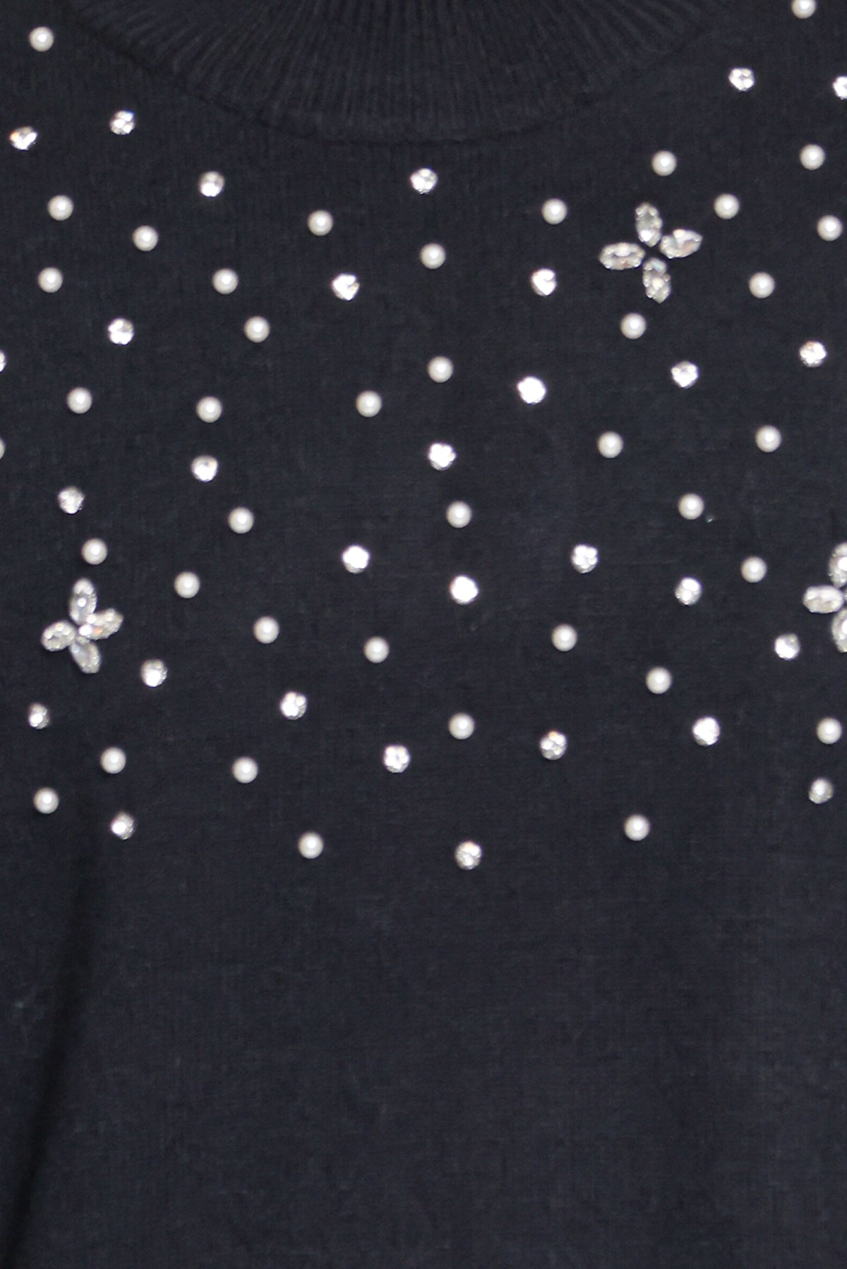 KNITWEAR Averie Mockneck Embellished Sweater - Black