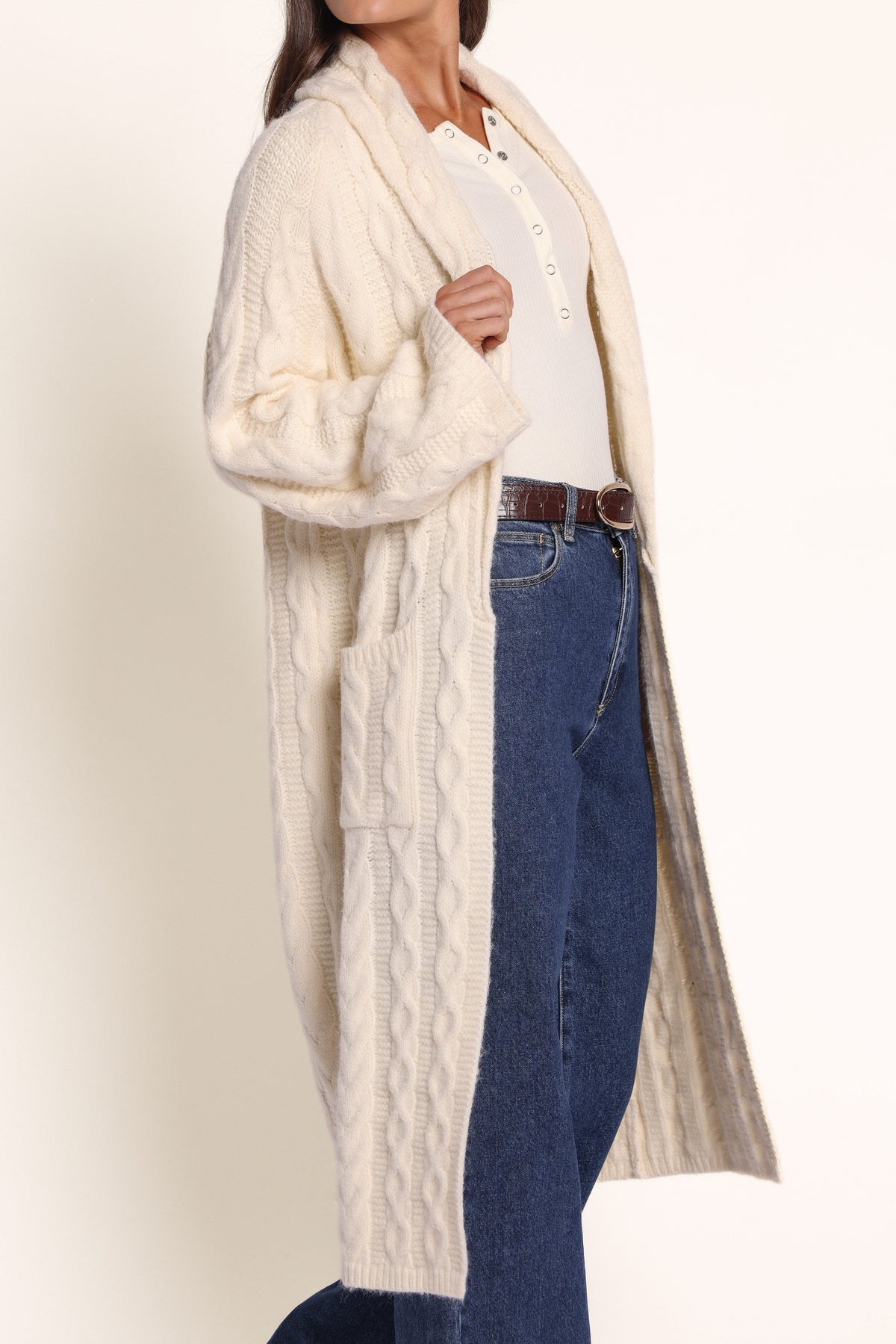 KNITWEAR Bowen Long Cable Cardigan - Cream