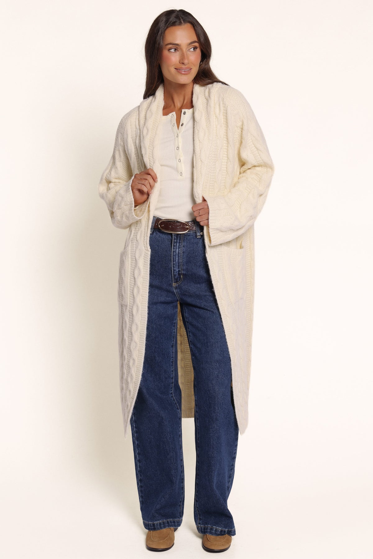KNITWEAR Bowen Long Cable Cardigan - Cream