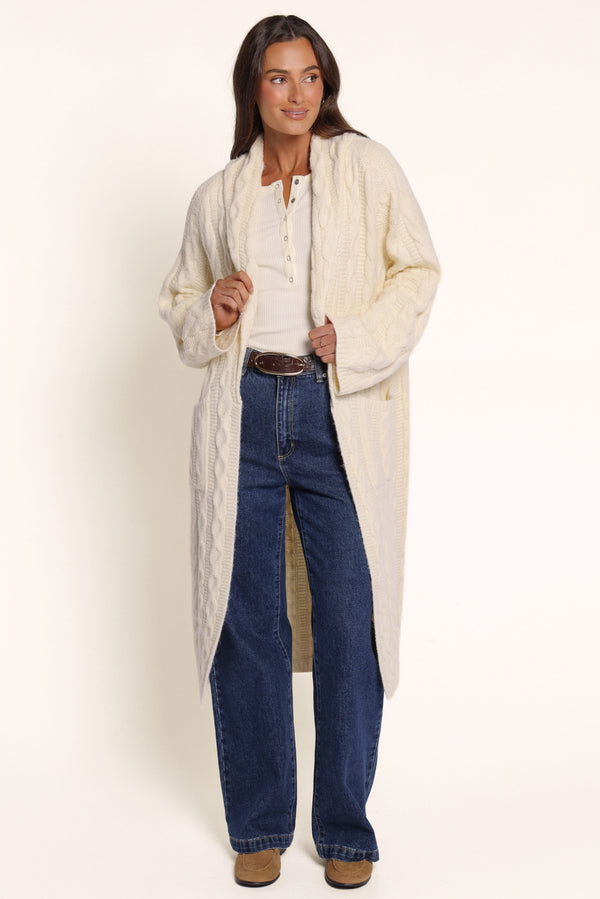 KNITWEAR Bowen Long Cable Cardigan - Cream
