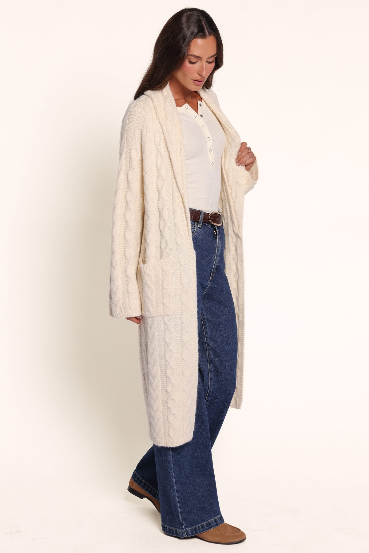 KNITWEAR Bowen Long Cable Cardigan - Cream
