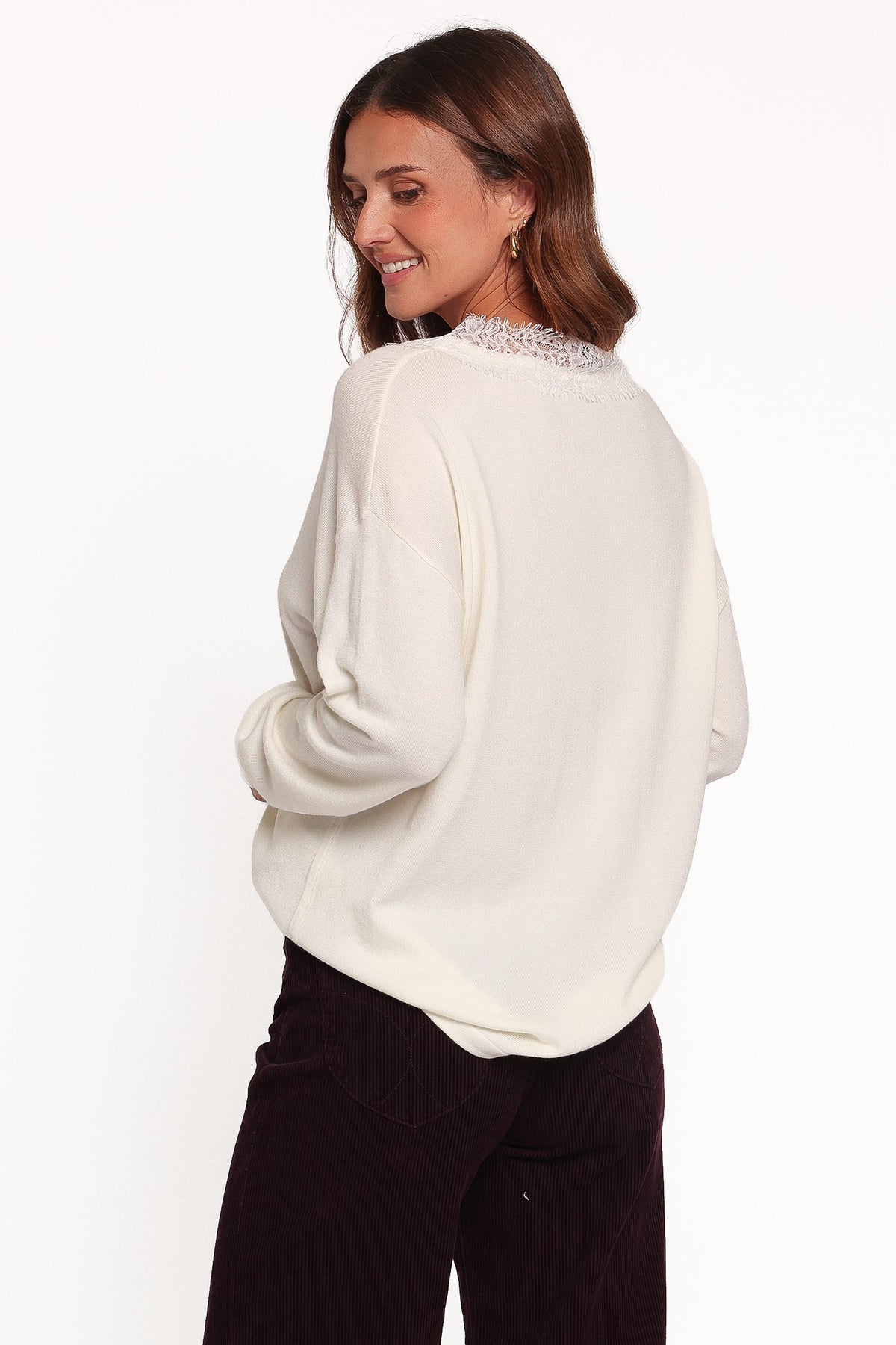 KNITWEAR Brookes Lace Vneck Sweater - Ivory