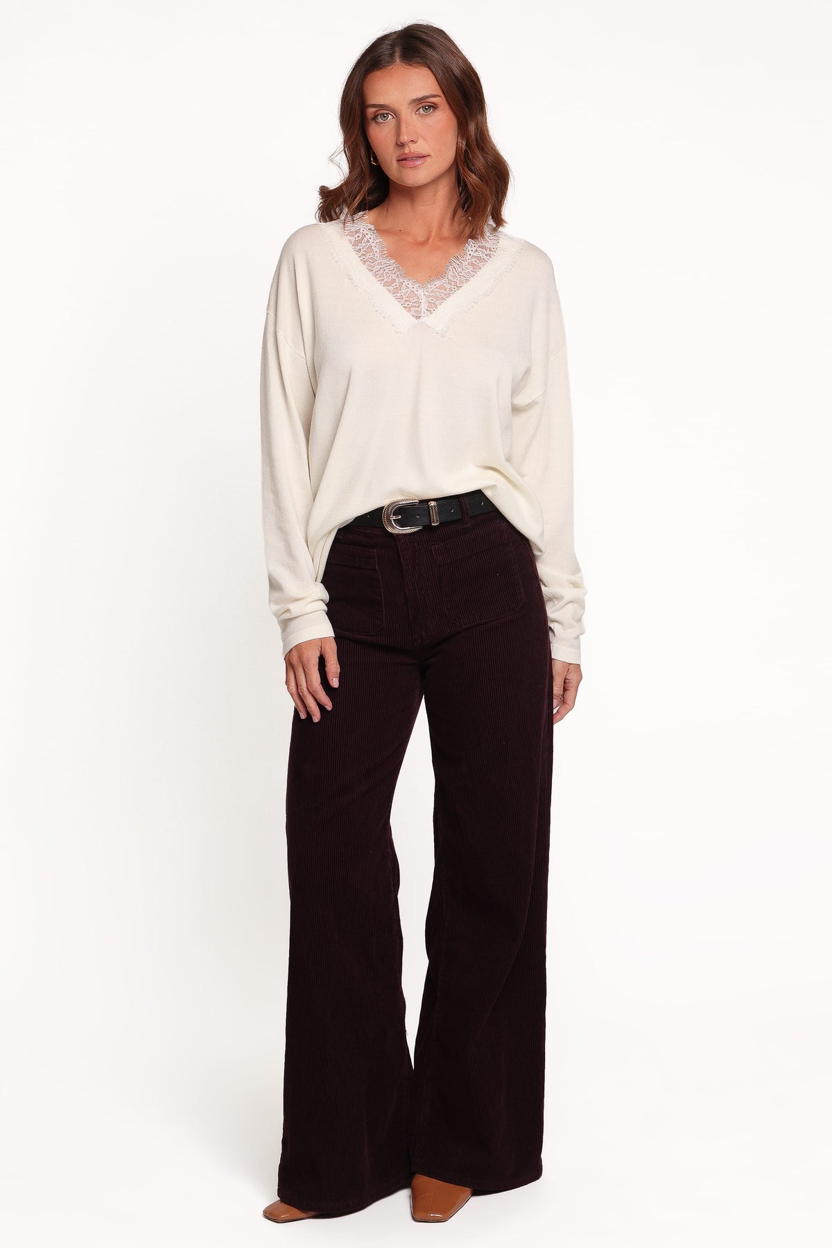 KNITWEAR Brookes Lace Vneck Sweater - Ivory