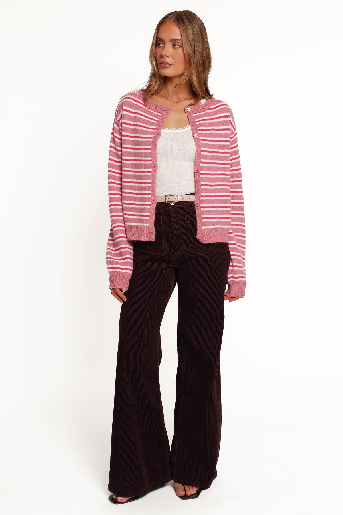 KNITWEAR Brynn Cardigan - Pink Stripe