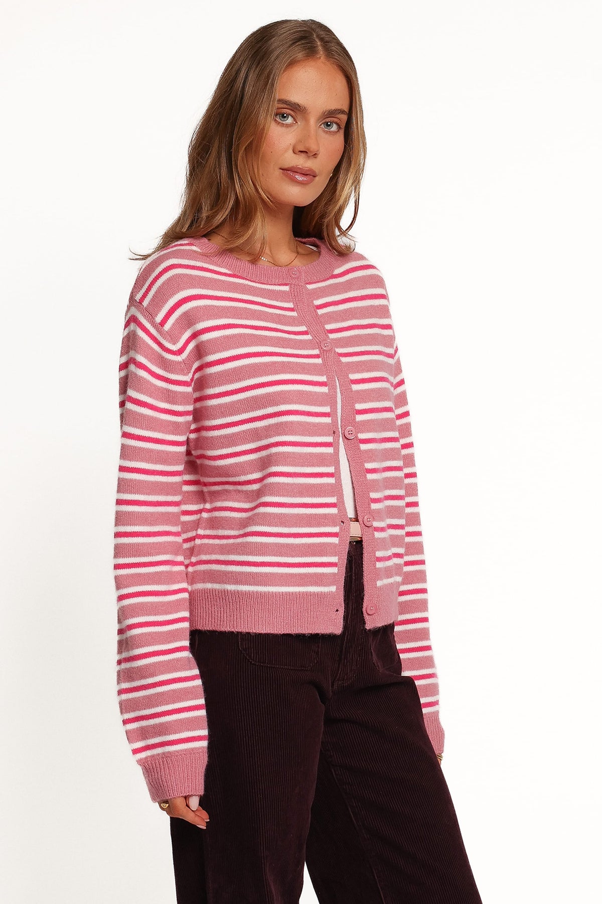 KNITWEAR Brynn Cardigan - Pink Stripe