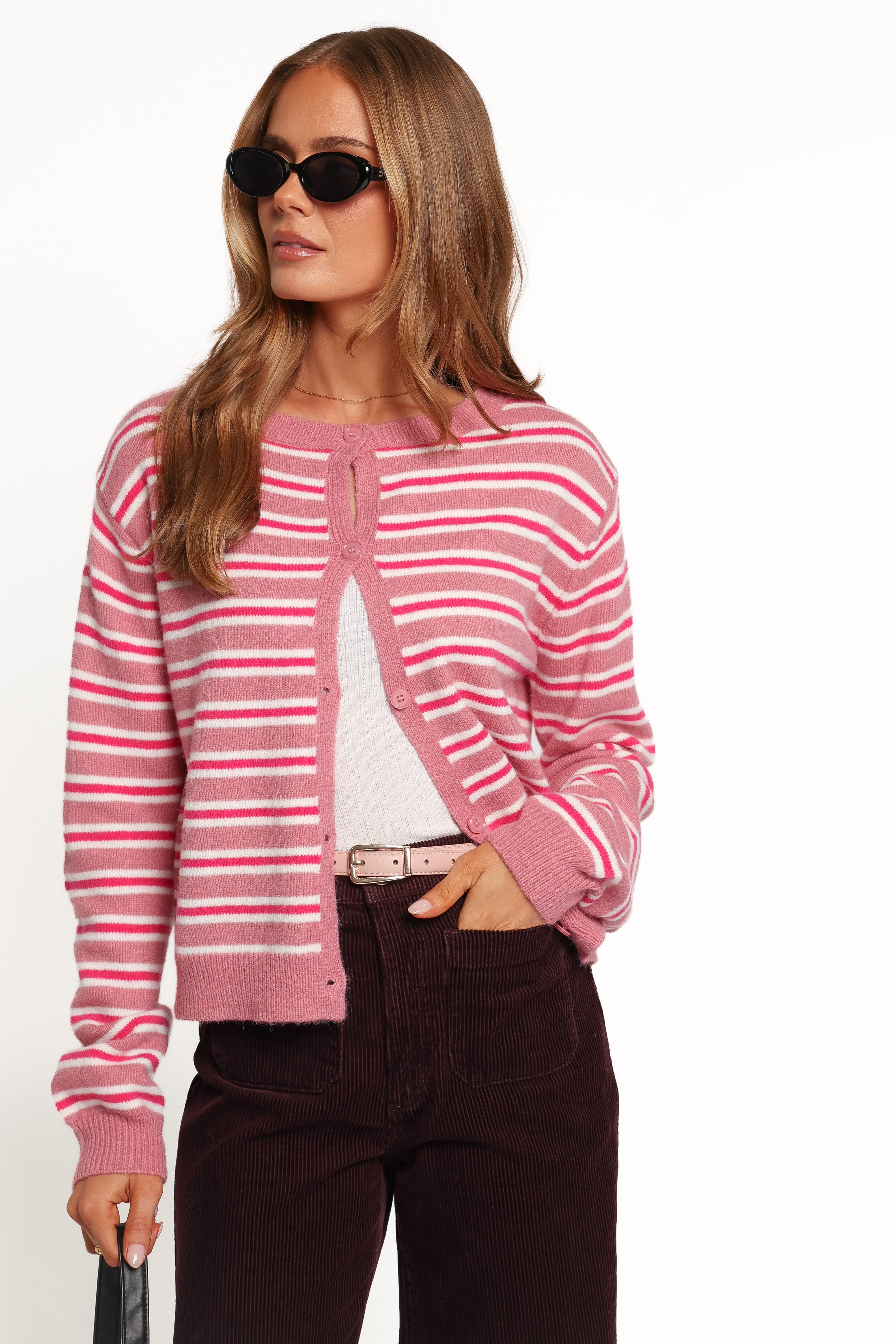KNITWEAR Brynn Cardigan - Pink Stripe