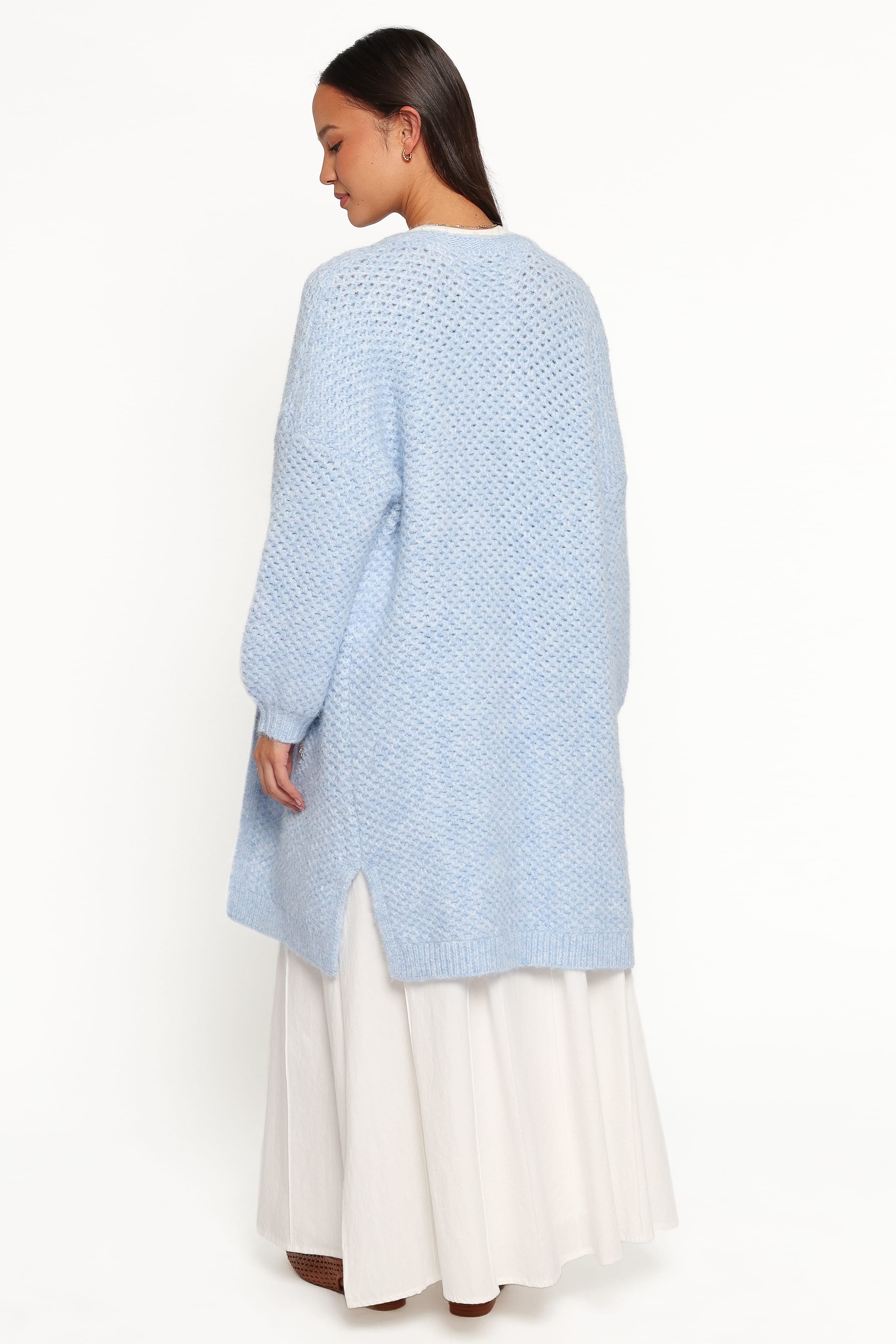 KNITWEAR Carla Textured Long Cardigan - Light Blue