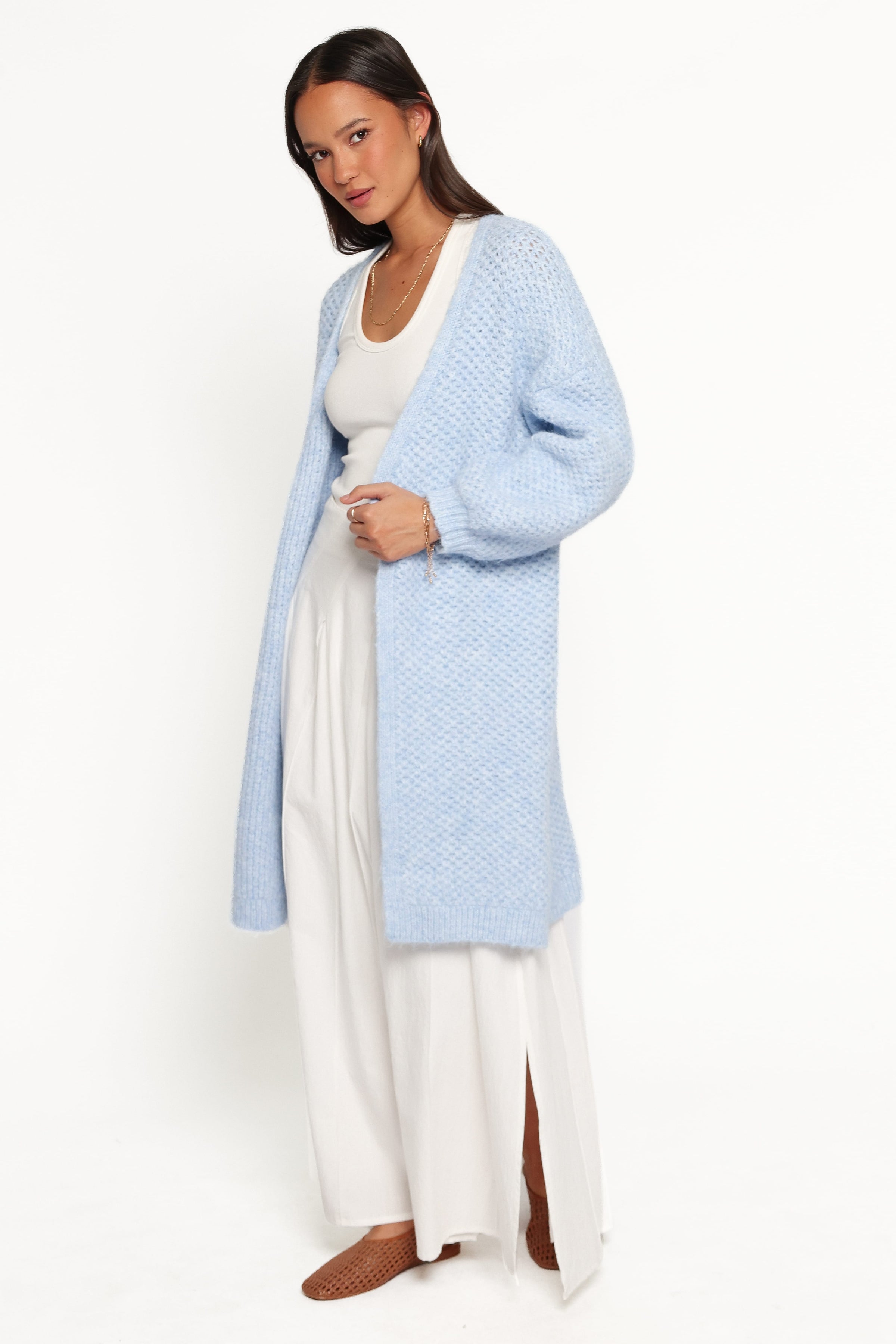 KNITWEAR Carla Textured Long Cardigan - Light Blue