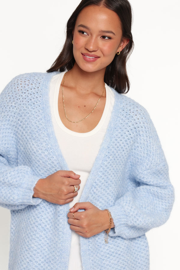 KNITWEAR Carla Textured Long Cardigan - Light Blue