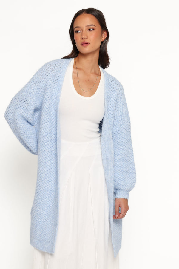 KNITWEAR Carla Textured Long Cardigan - Light Blue