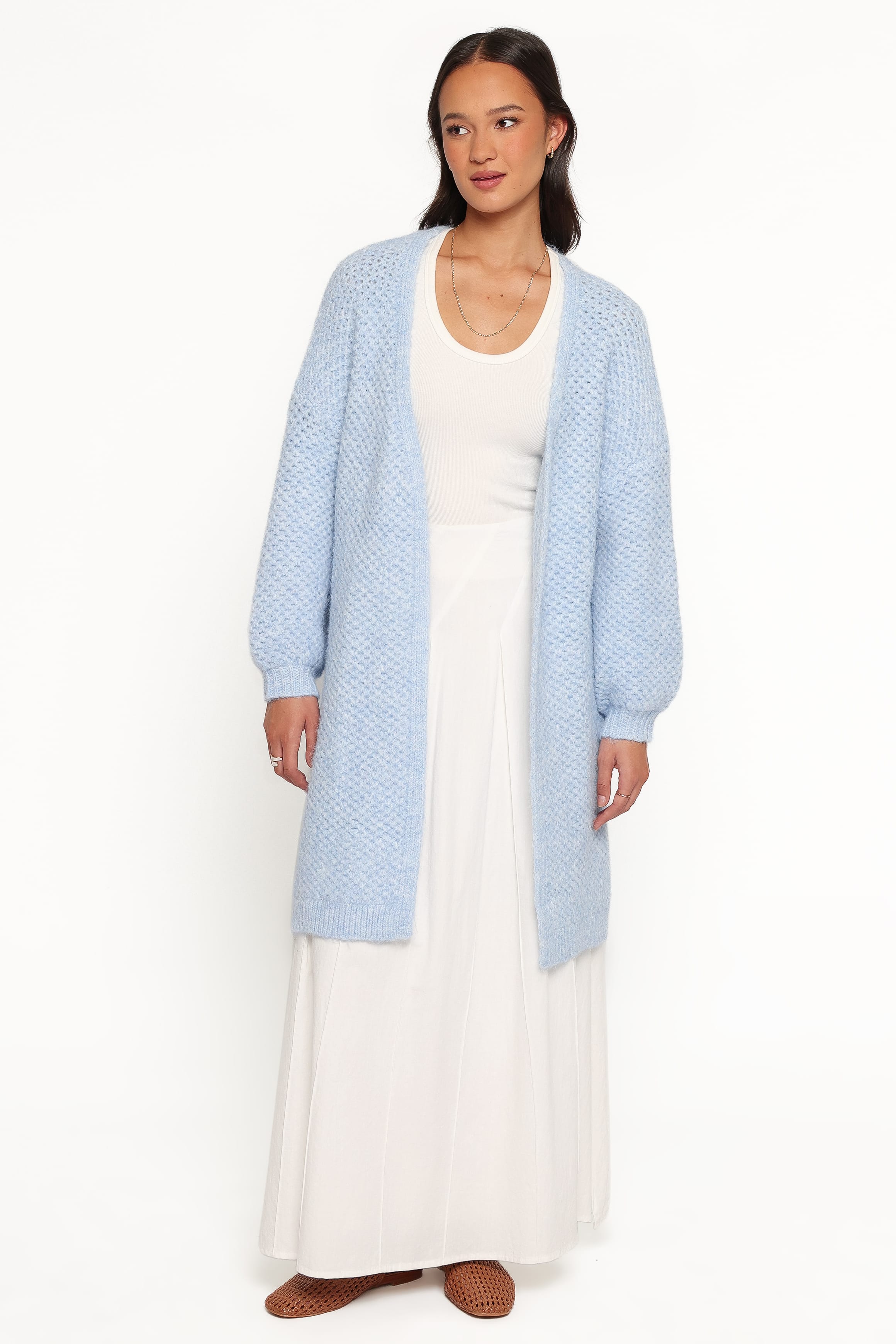 KNITWEAR Carla Textured Long Cardigan - Light Blue