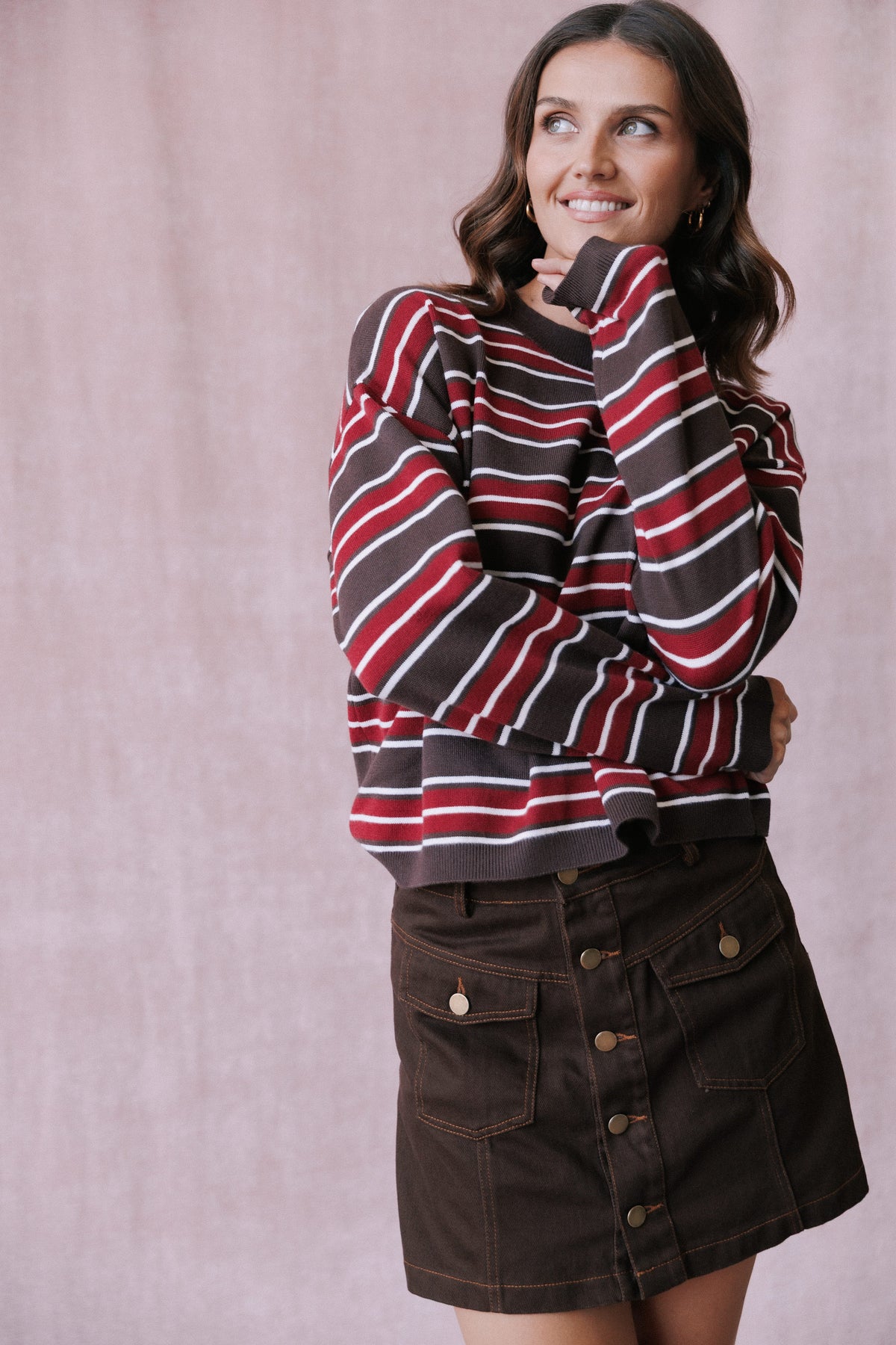 KNITWEAR Cendra Sweater - Red Brown Stripe