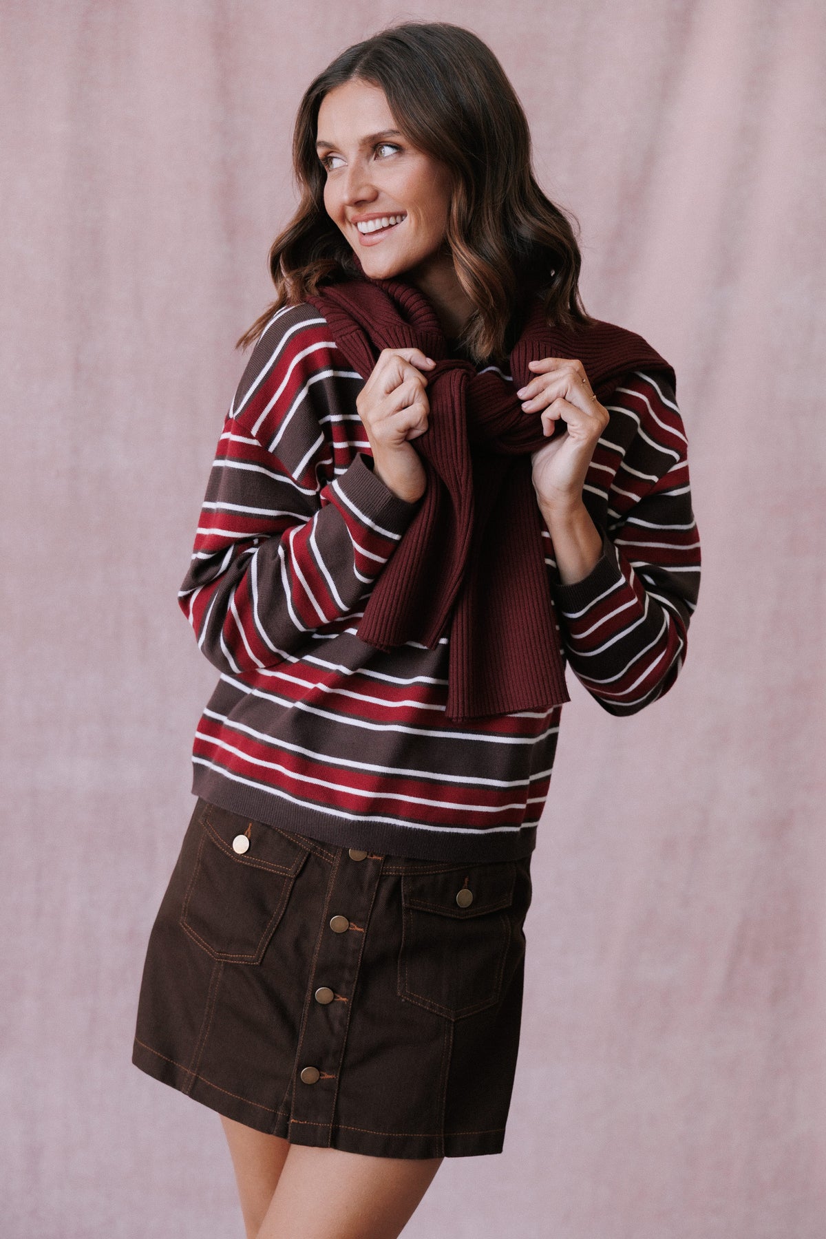 KNITWEAR Cendra Sweater - Red Brown Stripe