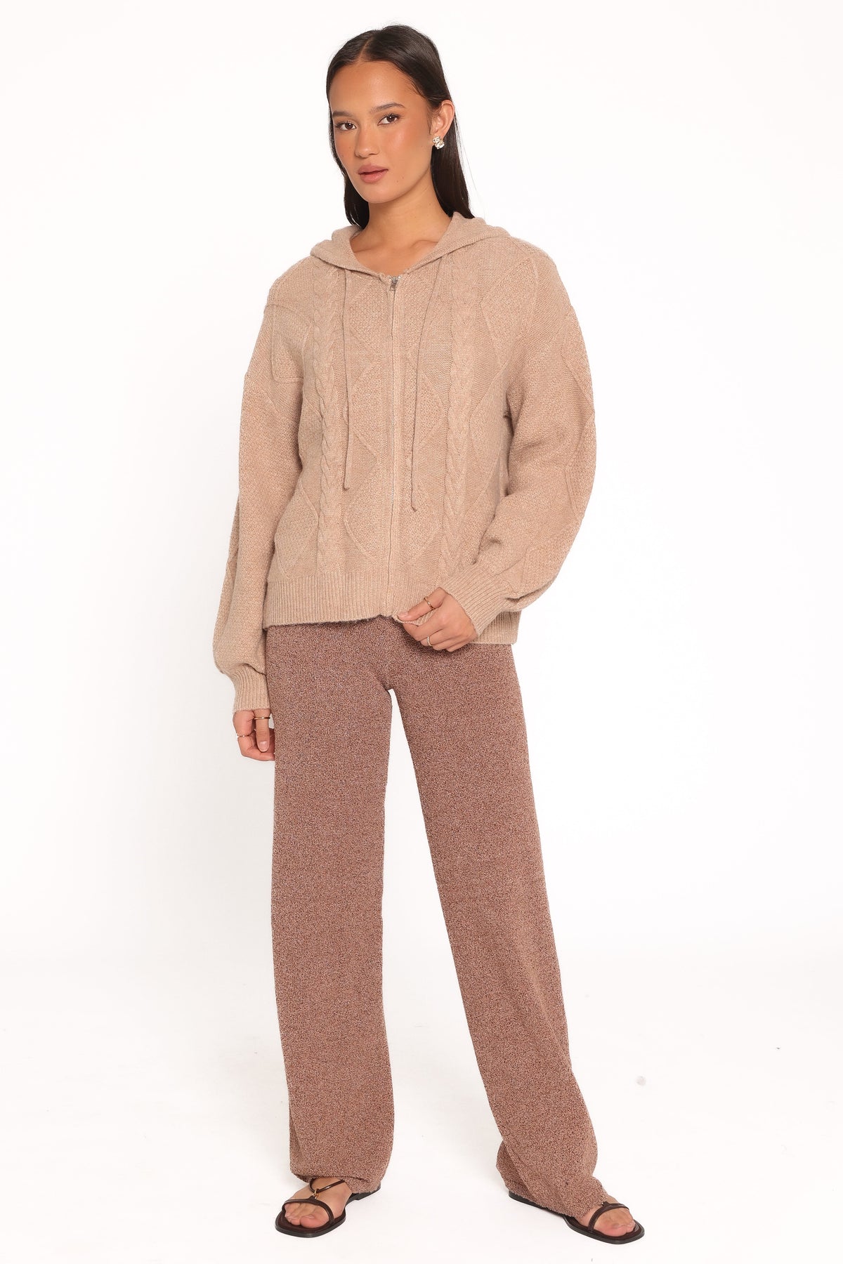KNITWEAR Charlene Cable Knit Zip Hoodie - Taupe