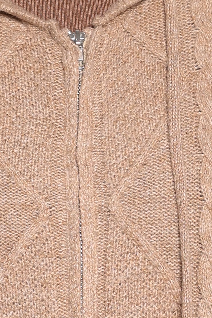 KNITWEAR Charlene Cable Knit Zip Hoodie - Taupe