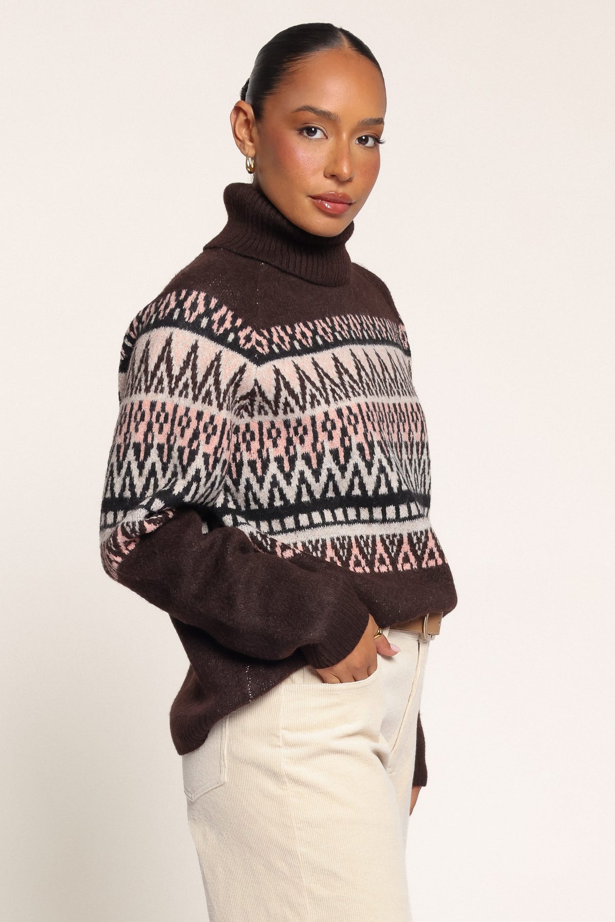 KNITWEAR Constantine Turtleneck Sweater - Brown Fair Isle