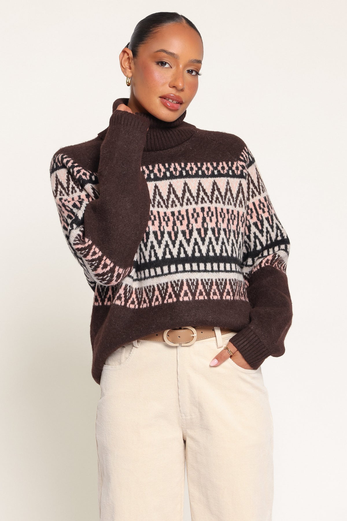 KNITWEAR Constantine Turtleneck Sweater - Brown Fair Isle