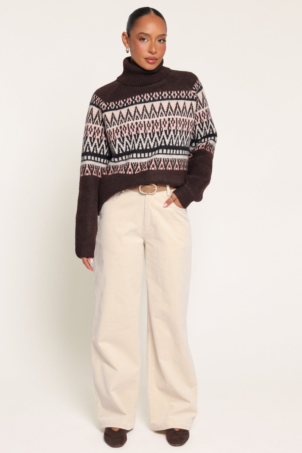KNITWEAR Constantine Turtleneck Sweater - Brown Fair Isle