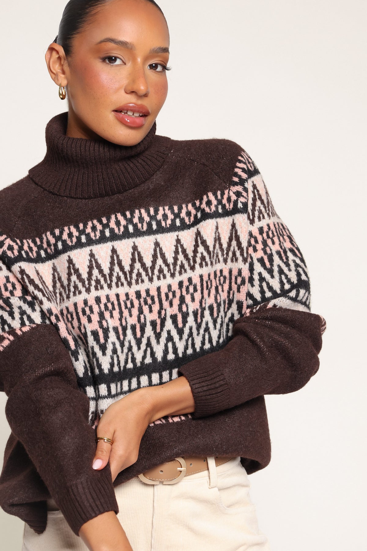 KNITWEAR Constantine Turtleneck Sweater - Brown Fair Isle