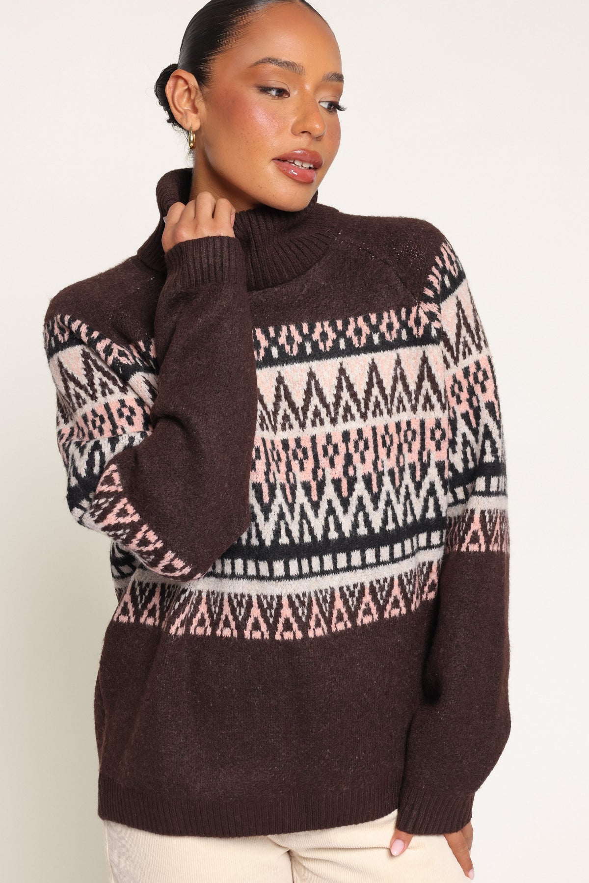 KNITWEAR Constantine Turtleneck Sweater - Brown Fair Isle