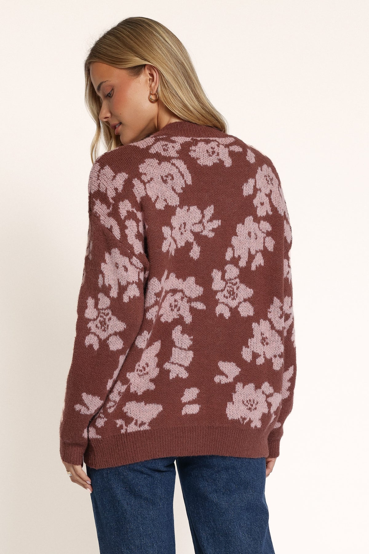 KNITWEAR Dayton Oversized Cardigan - Brown Pink Floral