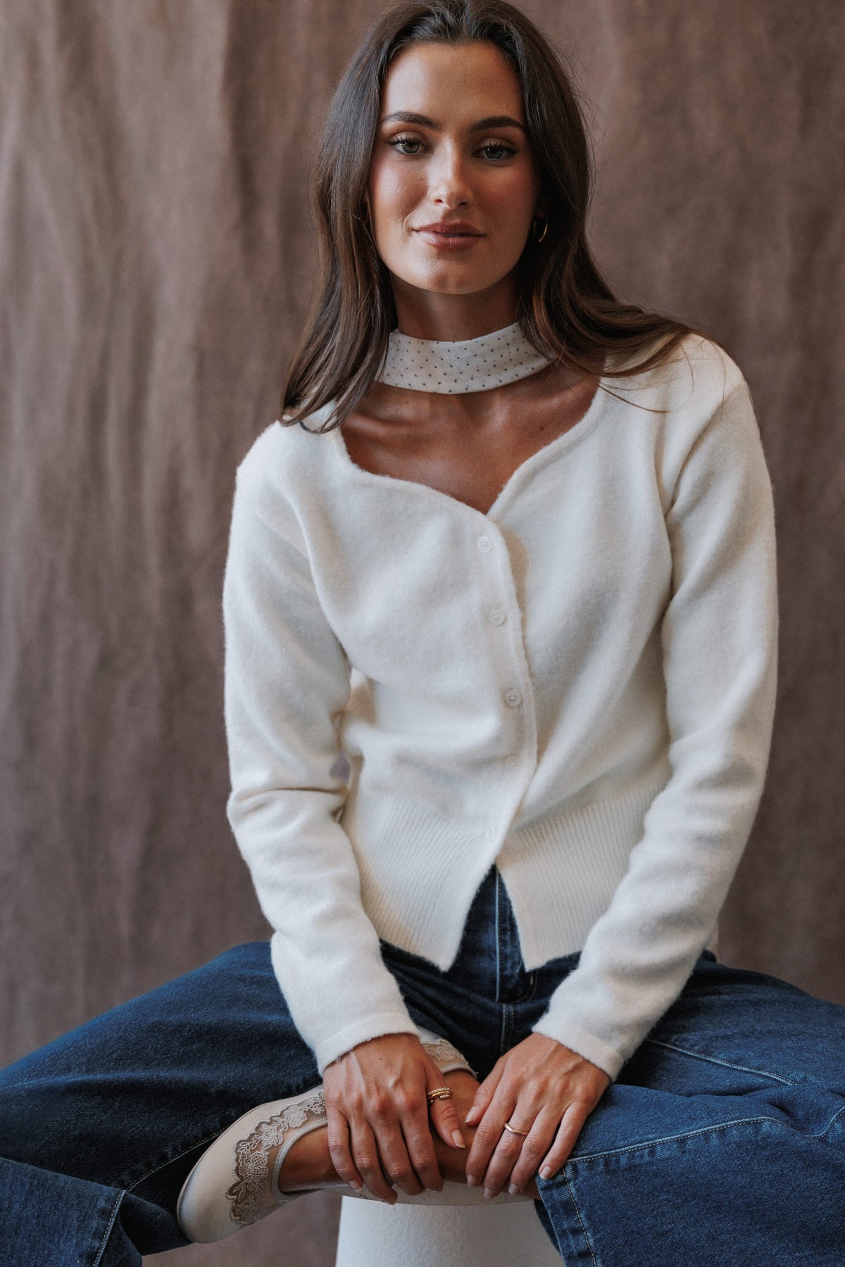 KNITWEAR Devi Button Cardigan - Cream