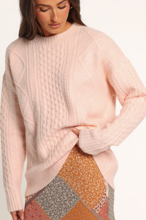 KNITWEAR Faye Cable Knit Sweater - Pale Pink