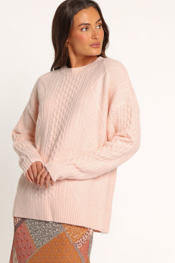 KNITWEAR Faye Cable Knit Sweater - Pale Pink