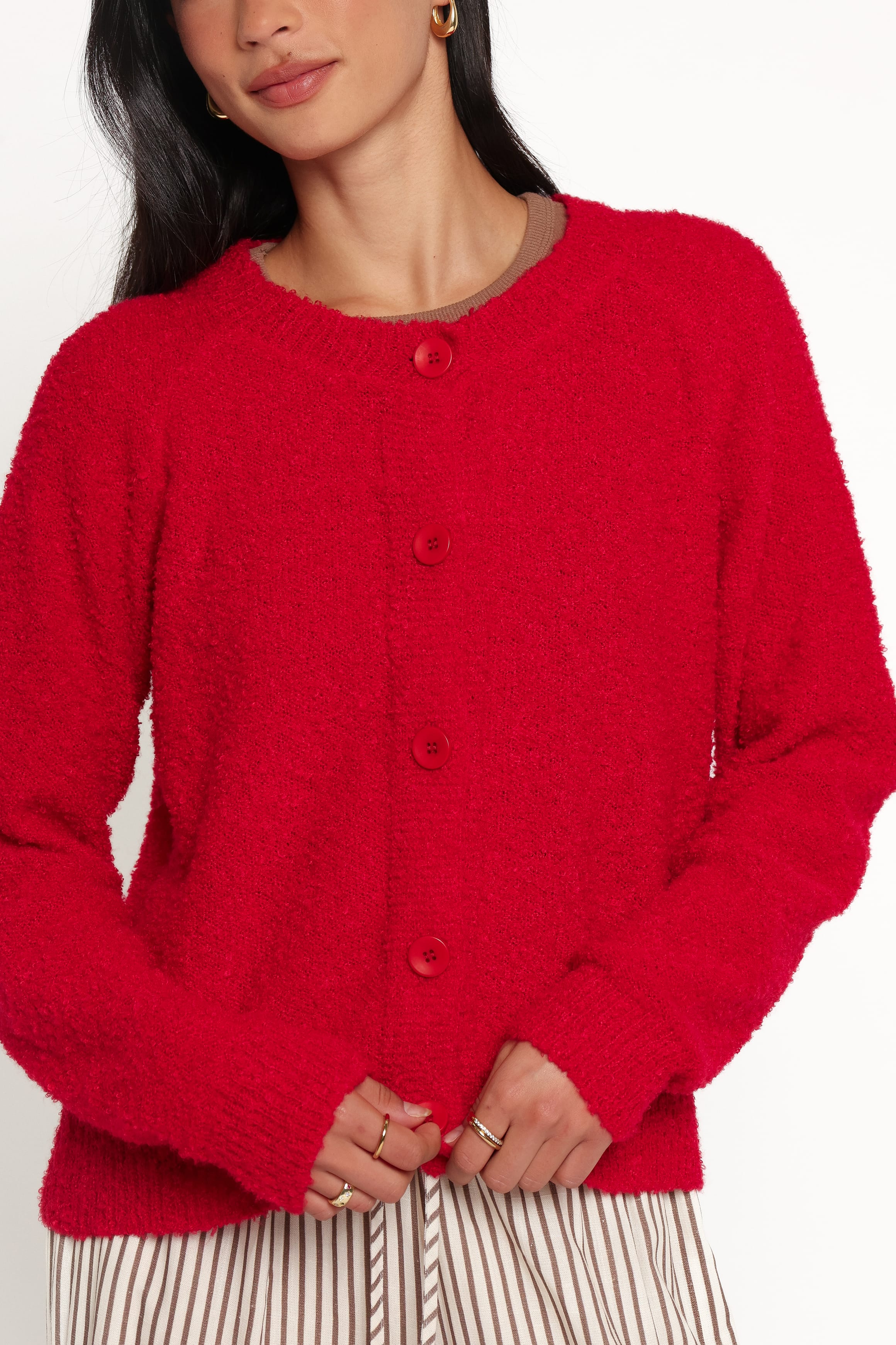 KNITWEAR Finley Cropped Cardigan - Red