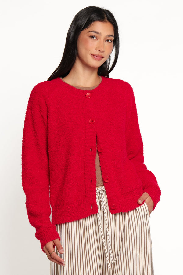 KNITWEAR Finley Cropped Cardigan - Red