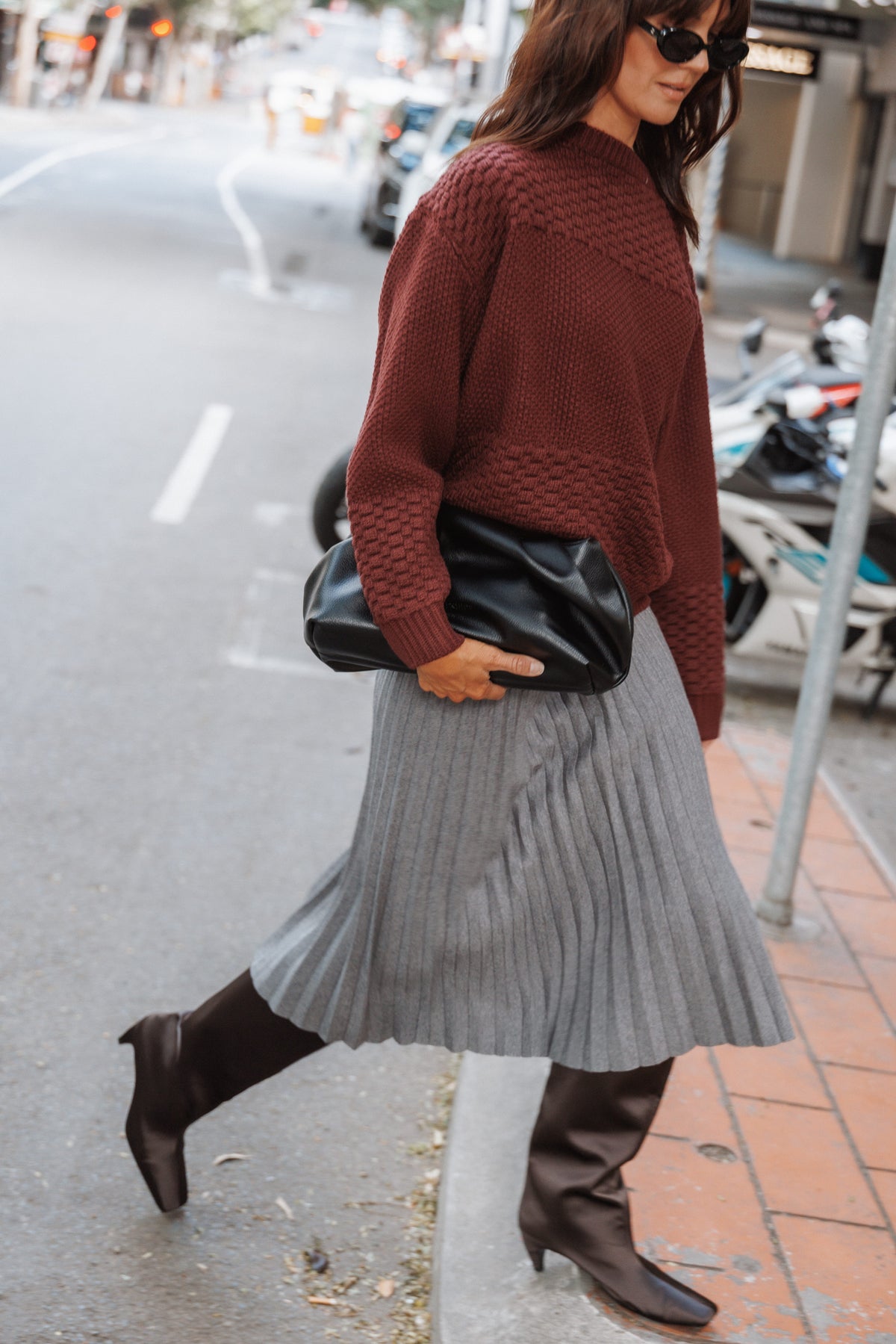 KNITWEAR Fiora Waffle Stitch Sweater - Burgundy