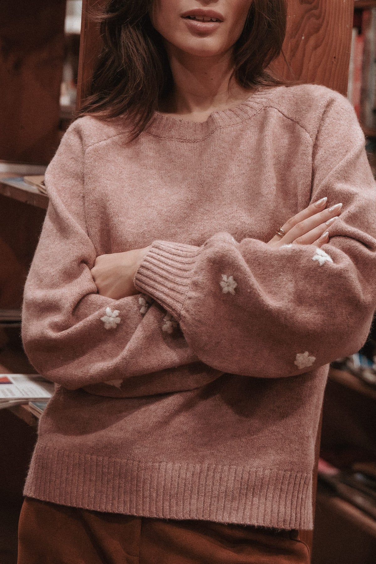 KNITWEAR Fleming Flower Applique Sweater - Rose