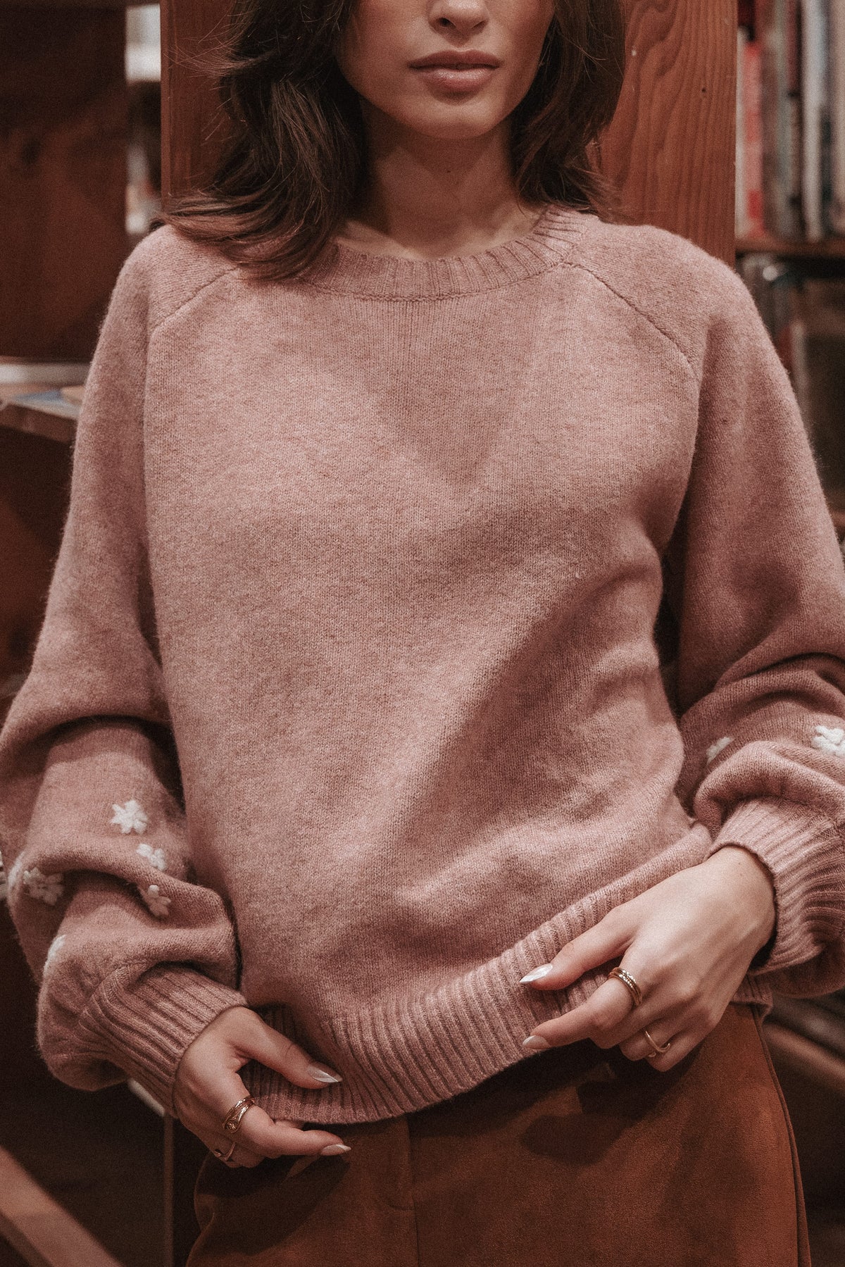KNITWEAR Fleming Flower Applique Sweater - Rose