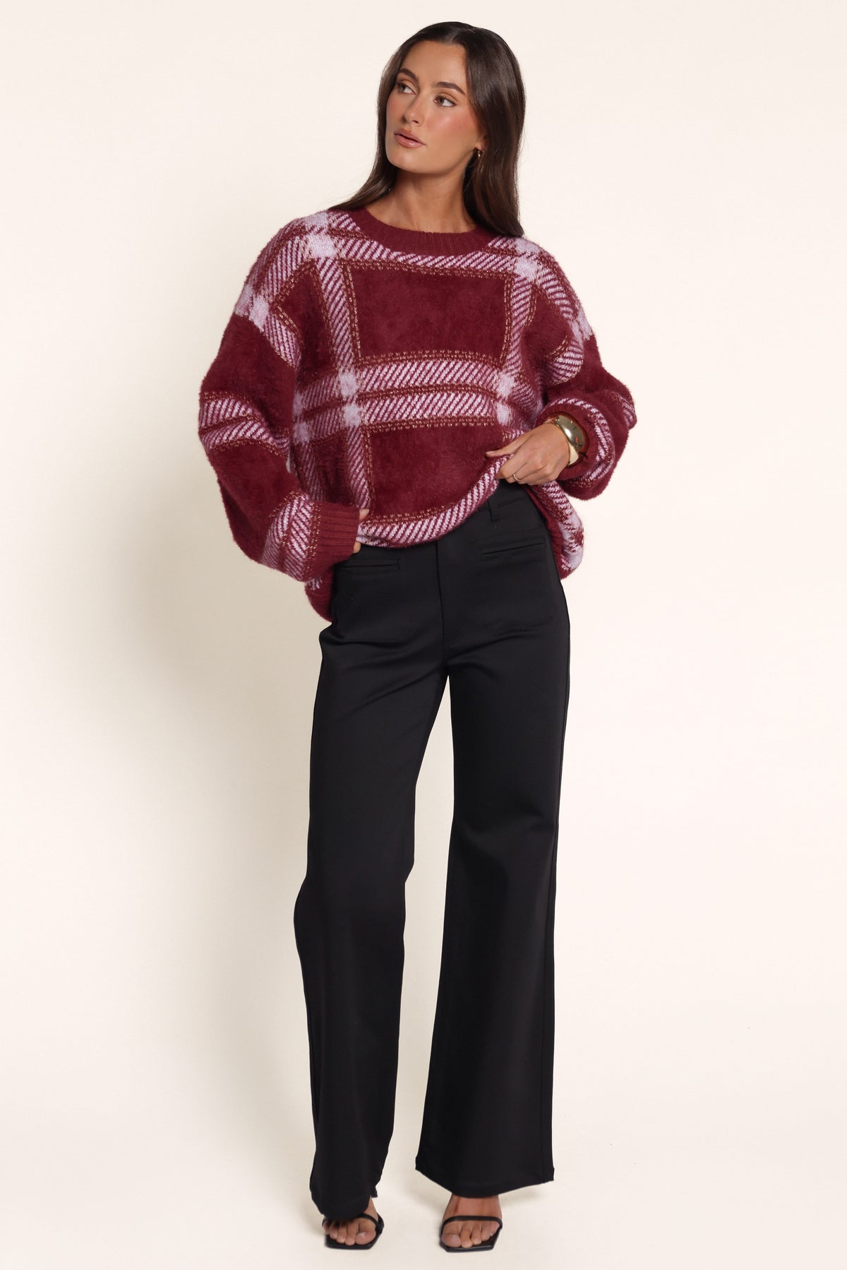 KNITWEAR Florida Sweater - Burgundy Check