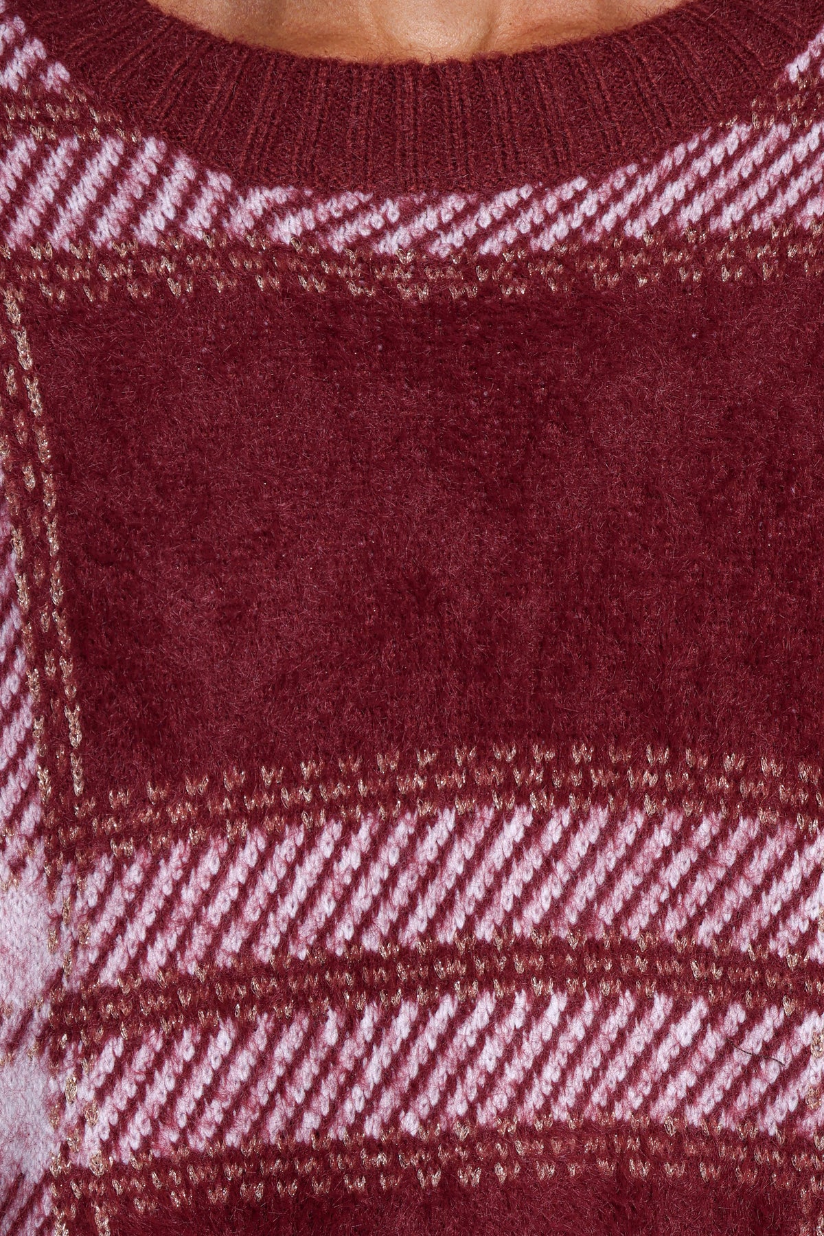 KNITWEAR Florida Sweater - Burgundy Check