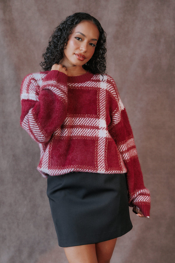 KNITWEAR Florida Sweater - Burgundy Check