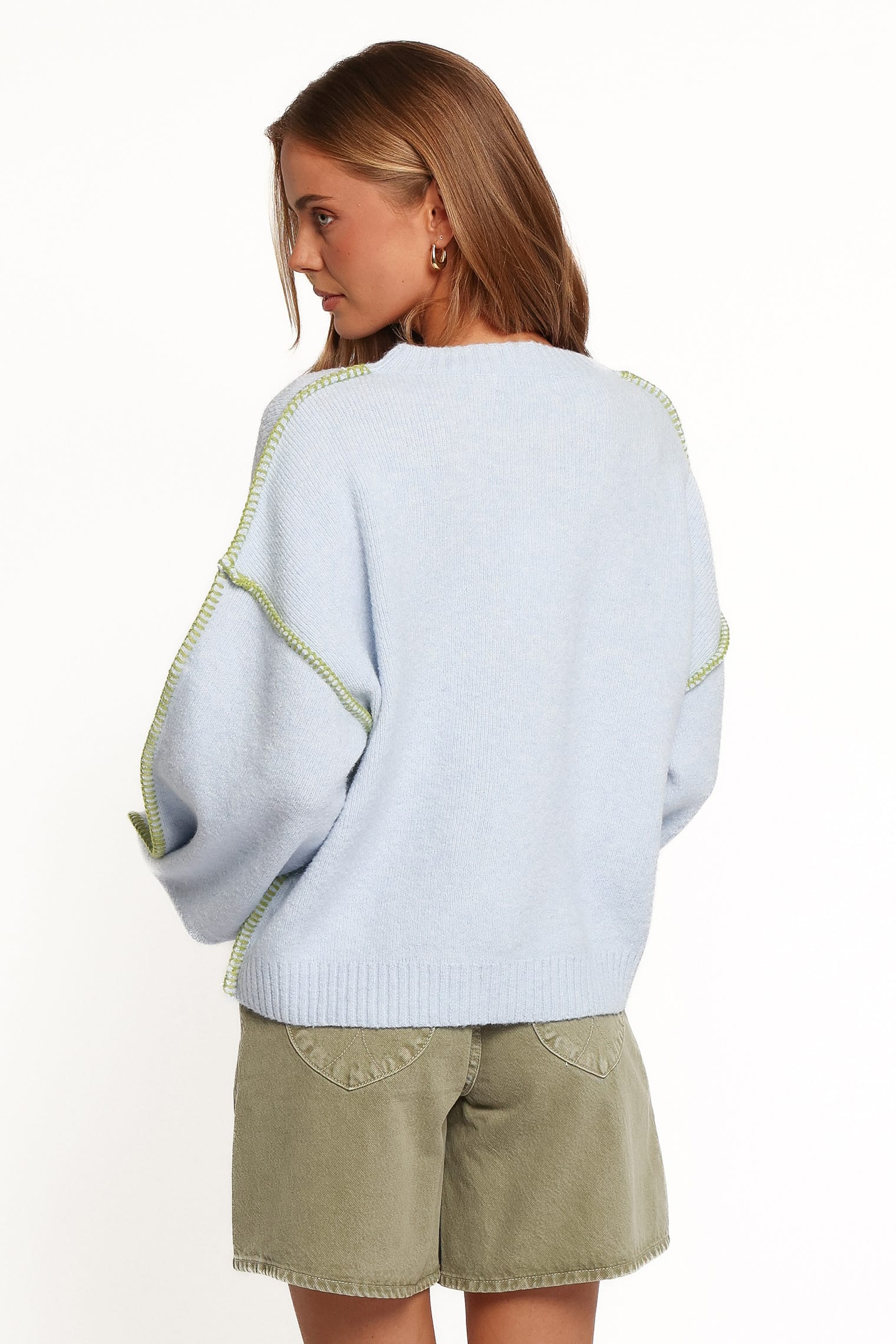 KNITWEAR Flynn Contrast Stitch Sweater - Blue Green