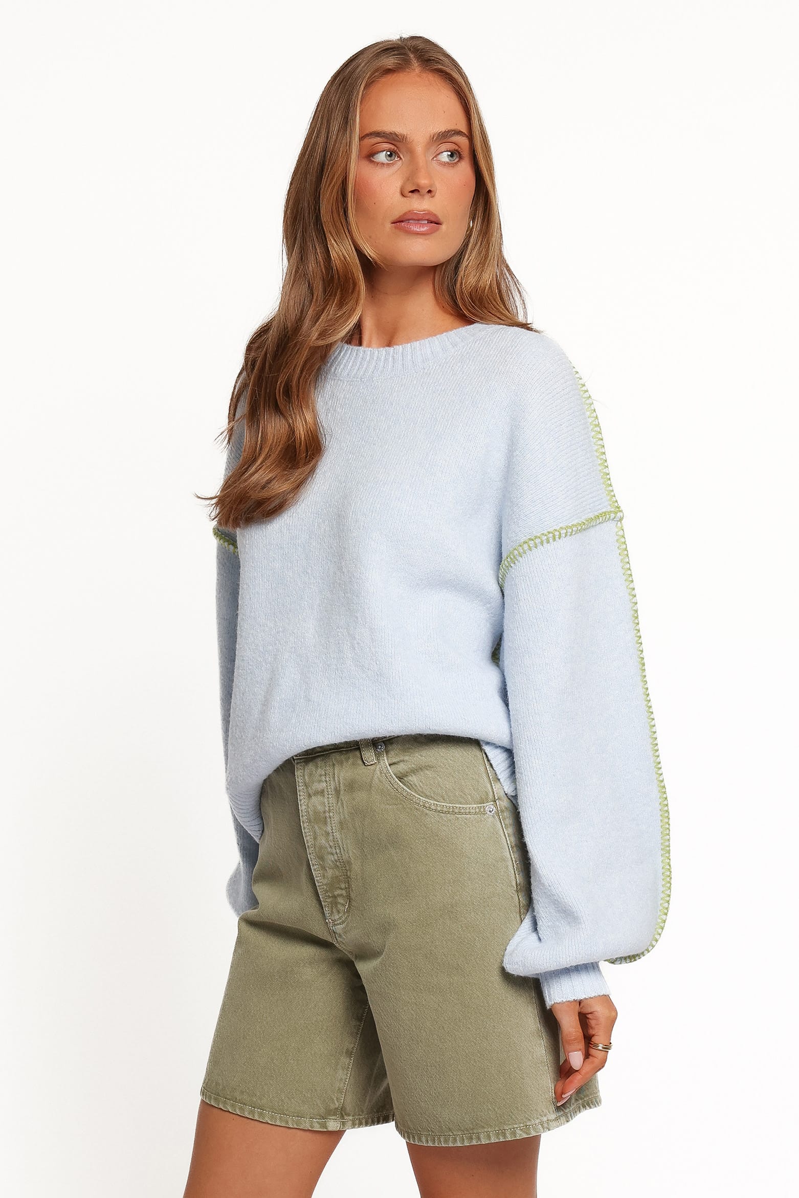 KNITWEAR Flynn Contrast Stitch Sweater - Blue Green