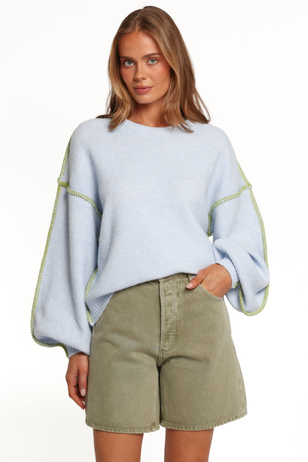 KNITWEAR Flynn Contrast Stitch Sweater - Blue Green