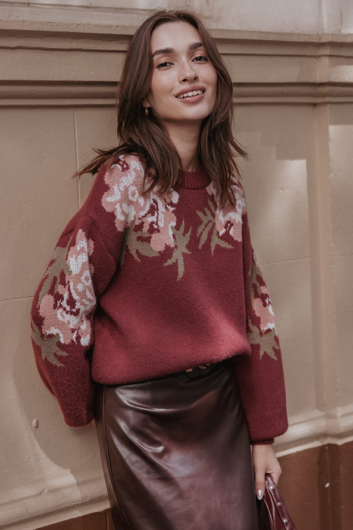 KNITWEAR Ford Sweater - Burgundy Pink Floral