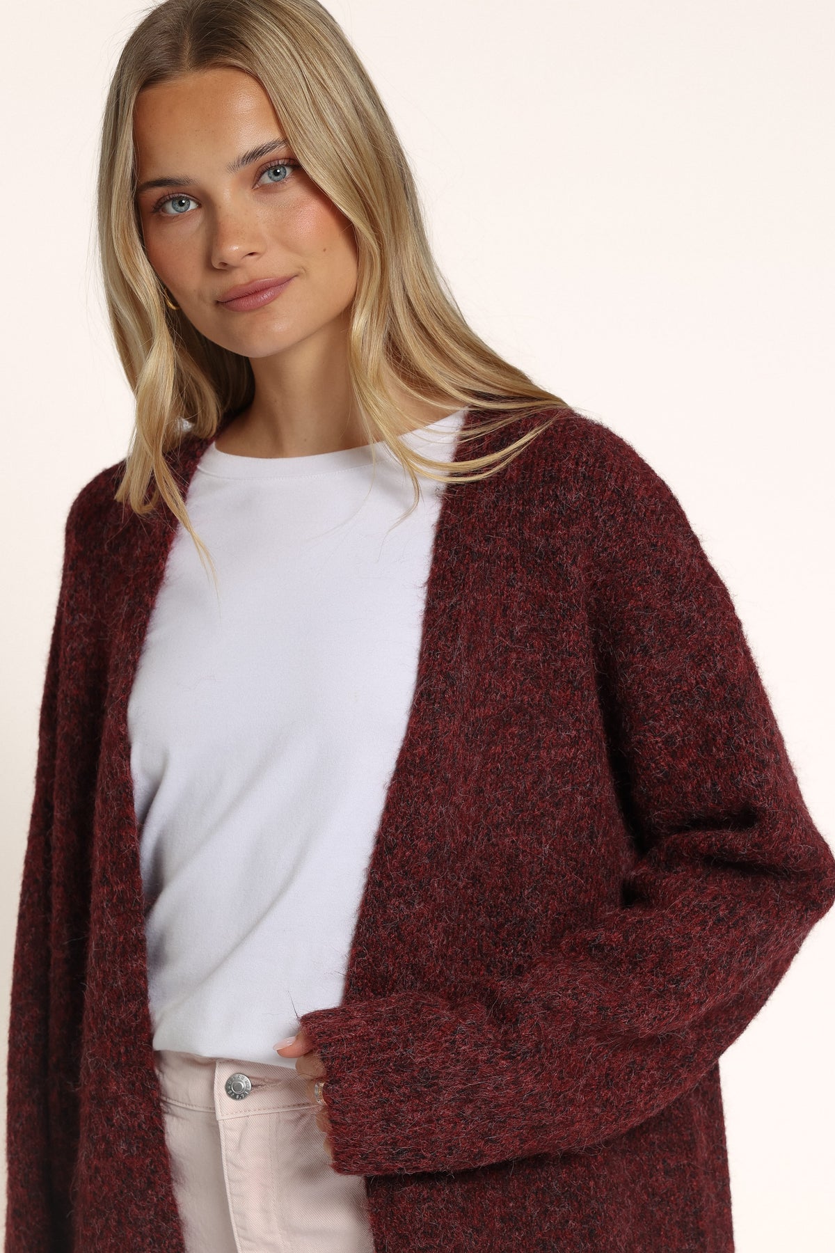 KNITWEAR Freya Long Line Cardigan - Burgundy