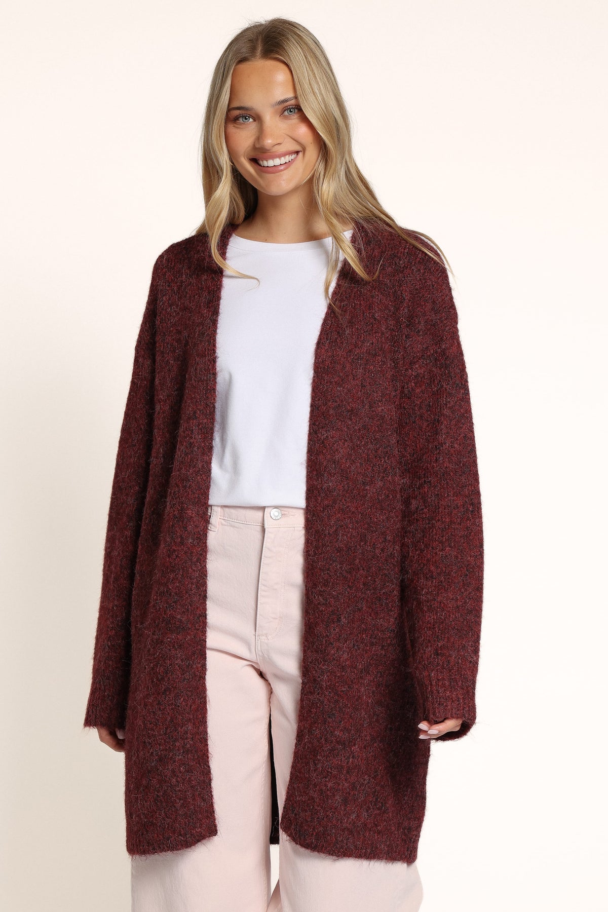 KNITWEAR Freya Long Line Cardigan - Burgundy